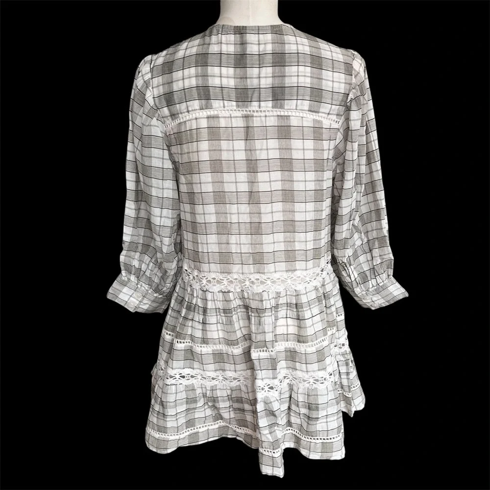 Free People Time Out Tunic like new Small Plaid with lace detail